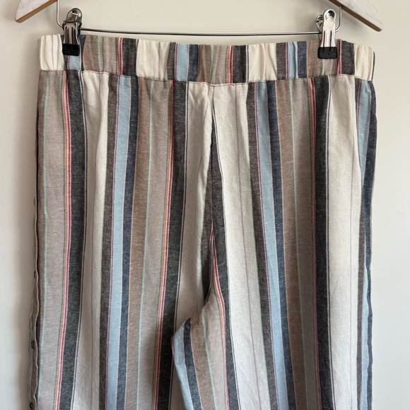 SOFT SURROUNDINGS L Sera Cropped Pants Striped Linen Blend Button Sides Large - Picture 9 of 11